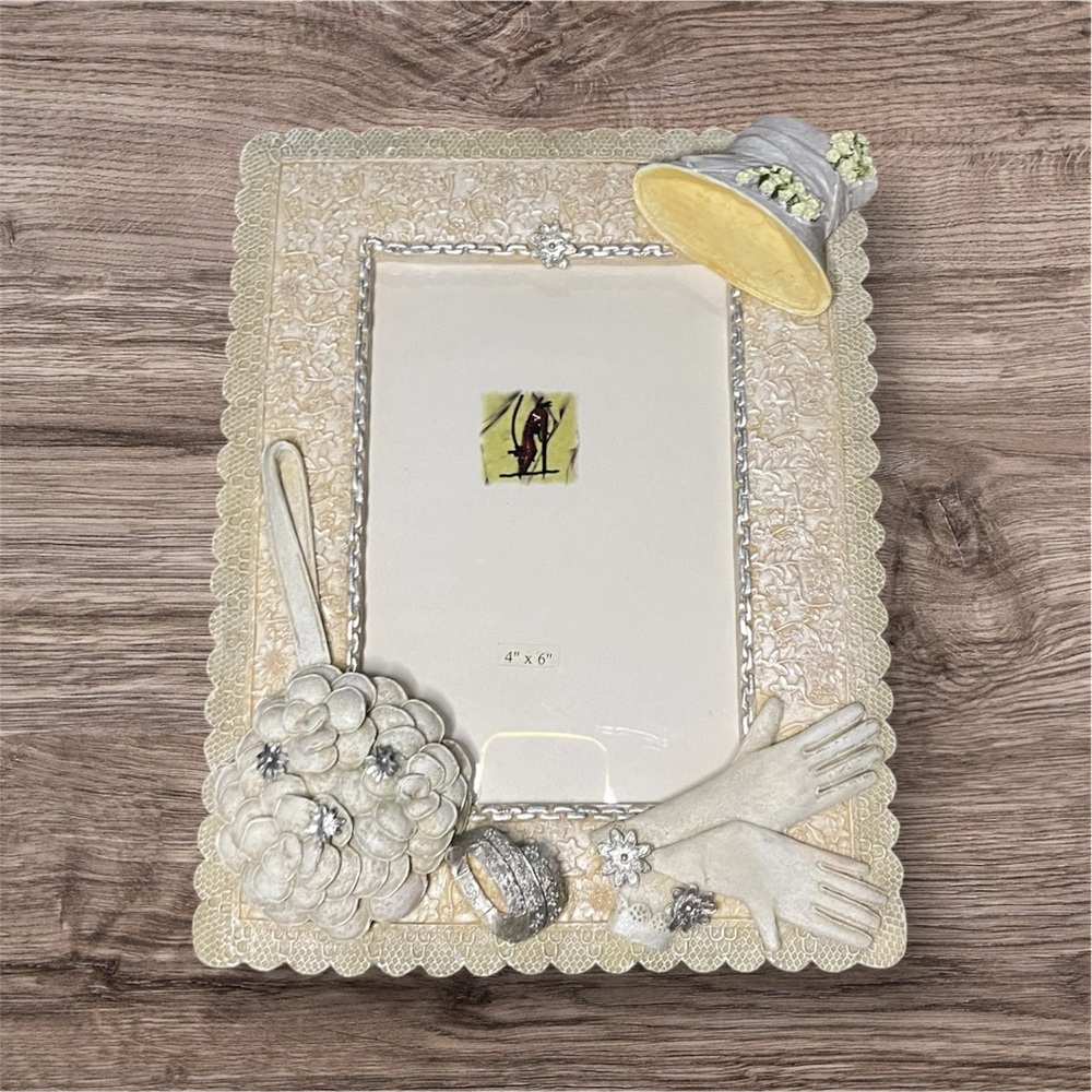 Vintage Wedding Picture Frame White With Silver Trim‎